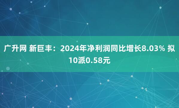 广升网 新巨丰：2024年净利润同比增长8.03% 拟10派0.58元